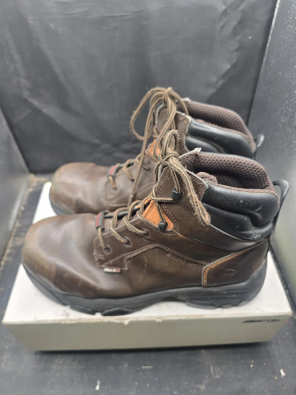 Wolverine Brown Work Boots with Orange Tongue Accents
